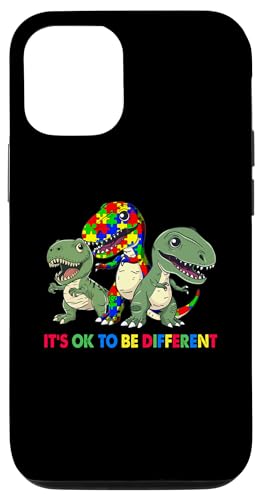 Support Autism Puzzle T-Shirts and More Custodia per iPhone 15 Consapevolezza dell'autismo Simpatico dinosauro T-Rex Va bene essere diverso