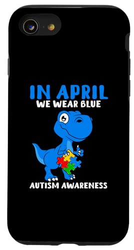 Support Autism Puzzle T-Shirts and More Custodia per iPhone SE (2020) / 7 / 8 Ad aprile indossiamo il mese di sensibilizzazione sull'autismo T-Rex del dinosauro blu
