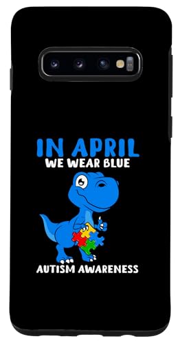 Support Autism Puzzle T-Shirts and More Custodia per Galaxy S10 Ad aprile indossiamo il mese di sensibilizzazione sull'autismo T-Rex del dinosauro blu