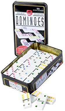 Engelhart - Grande Dominos Colorate in Scatola Metallo, gioco tattica per bambini e adulti (Doppio 9)