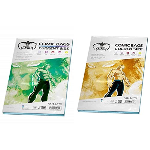 Ultimate Guard Sacchetti richiudibili per Fumetti, Dimensioni Standard, Confezione da 100 & Comic Bags Golden Size (100) [Importato dalla Spagna]