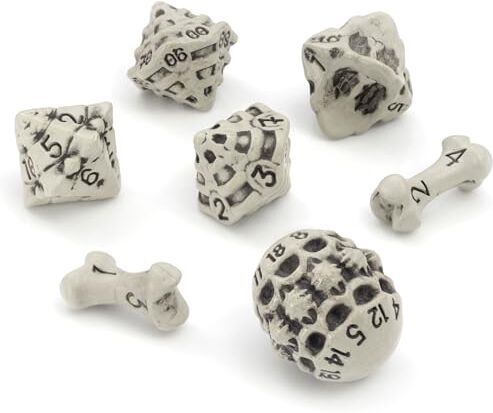 LYNX Set Dadi D&D Set di 7 Dadi Poliedrici Teschio e Ossa per GDR/RPG D20, D12,%D10, D10, D8, D6 & D4. DND Dice Set/Dadi D&D Particolari per Warhammer, Pathfinder, Dungeons & Dragons Gadget (Bianco)