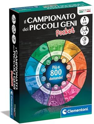 Clementoni Il Campionato dei Piccoli Geni Pocket Quiz, Mazzo Di Carte Da Gioco Bambini 8 Anni, Gioco Da Tavolo, Gioco Di Società Famiglie, 2-4 Giocatori, In Italiano, Made In Italy