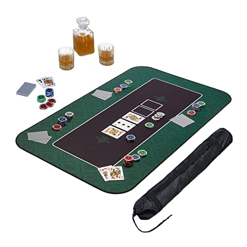 Relaxdays 100x60cm Tappeto da Poker, Tappetino Carte, Gioco Texas Holdem, Panno Rettangolare Poliestere, Verde Nero, Gomma 50%