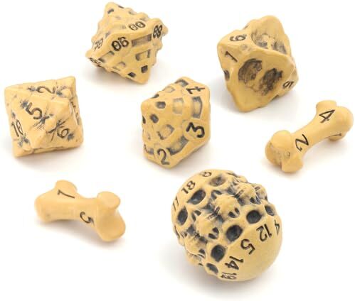 LYNX Set Dadi D&D Set di 7 Dadi Poliedrici Teschio e Ossa per GDR/RPG D20, D12,%D10, D10, D8, D6 & D4. DND Dice Set/Dadi D&D Particolari per Warhammer, Pathfinder, Dungeons & Dragons Gadget (Giallo)