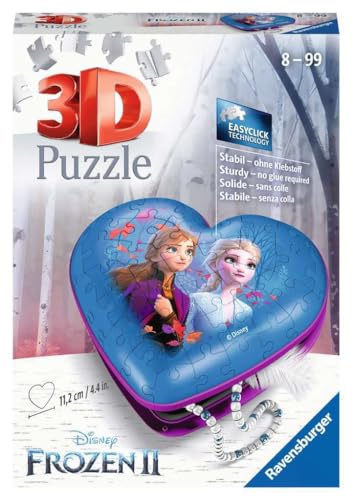 Ravensburger 3D Puzzle  Herzschatulle Disney Frozen 2-54 Teile Aufbewahrungsbox für Fans von Anna und Elsa ab 8 Jahren: Erlebe Puzzeln in der 3. Dimension