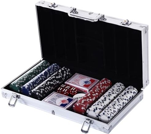 HOMCOM Valigetta Poker Professionale in Alluminio, Set Poker con 300 Fiches e 2 Mazzi per Texas hold'em e Blackjack