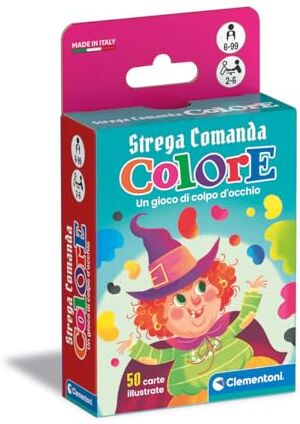 Clementoni -Strega Comanda Pocket-Mazzo 6 Anni, Gioco da Tavolo Bambini, Carte Colori, Flashcards, 2-6 Giocatori, in Italiano, Made in Italy,