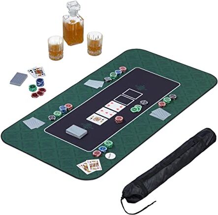 Relaxdays 120x60cm Tappeto da Poker, Tappetino Carte, Gioco Texas Holdem, Panno Rettangolare Poliestere, Verde Nero, Gomma 50%