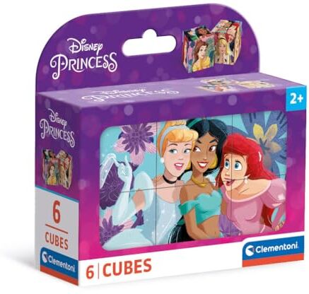 Clementoni Princess-6 Pezzi Bambini 2 Anni, Cartoni Animati, Cubi, Puzzle Disney, Made In Italy, Multicolore,