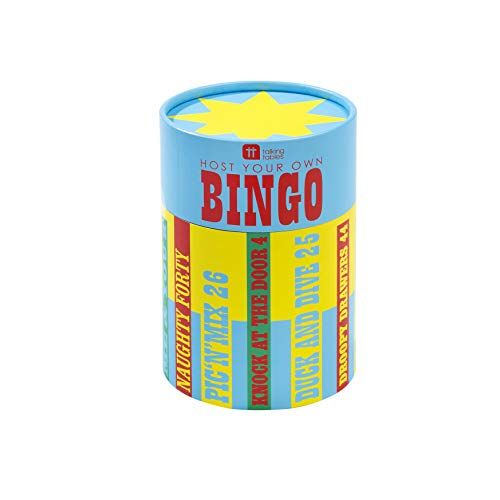 Talking Tables Host Your Own Bingo Game (50 Fogli, 48 Bingo Caller Bastoncini, 4 Penne) per Feste, Regali,