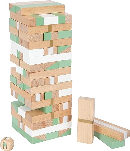 Small Foot Torre traballante "Gold Edition", in moderni colori di tendenza, in legno, con dadi, dai 3 anni