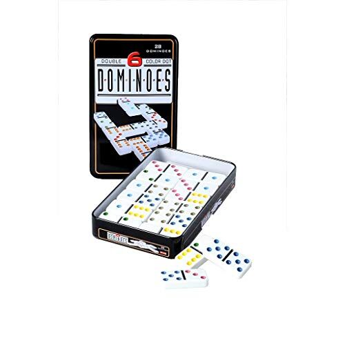 Engelhart - Grande Dominos Colorate in Scatola Metallo, gioco tattica per bambini e adulti (Doppio 6)