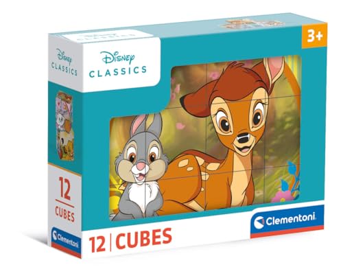 Clementoni - Disney Classics Classics-12 Pezzi Bambini 3 Anni, Cartoni Animati, Cubi, Puzzle, Made in Italy, Multicolore,