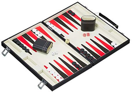 Relaxdays Set di Backgammon, Valigia di Alta Qualità, Completo di Accessori, Giochi di Strategia, L x P 47 x 36 cm, Nero