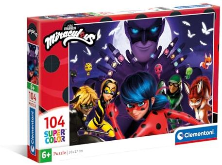 Clementoni - Miraculous Supercolor Puzzle-Miraculous-104 Pezzi Bambini 6 Anni, Puzzle Cartoni Animati, Made in Italy, Multicolore,