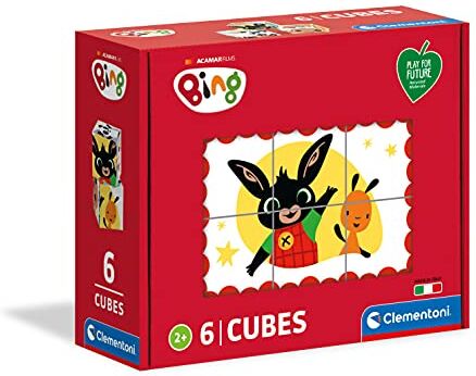 Clementoni 3 anni-cubi da 6 pezzi-Play For Future, materiali 100% riciclati-Made in Italy, bambini bing, puzzle cartoni animati, Multicolore,