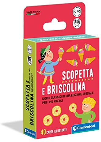 Clementoni Scopetta e briscolina mazzo di carte, carte da gioco bambini 5 anni+, gioco da tavolo, gioco di società per tutta la famiglia, 2-6 giocatori, Made in Italy, Multicolore