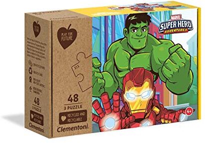 Clementoni - Puzzle Super Heroes Marvel 3x48pzs Other Play for Future Hero-3x48 Pezzi-Materiali 100% riciclati-Made in Italy, Bambini 4 Anni+, Multicolore, One size,