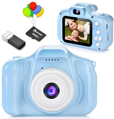 ARNSSIEN Macchina Fotografica Bambini,  Fotocamera Bambini, Macchina Fotografica 1080P HD, Giochi Regalo Bambina e Bambini 3 4 5 6 7 8 9 anni, per Compleanni& Natale.10 Giochi Puzzle e Scheda da 32GB.