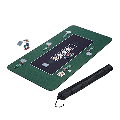 Relaxdays 180x90 cm Tappeto da Poker, Tappetino Carte da Gioco Texas Holdem, Panno Rettangolare, Poliestere, Verde Nero, Gomma 50%