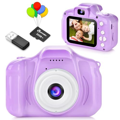 ARNSSIEN Macchina Fotografica Bambini,  Fotocamera Bambini, Macchina Fotografica 1080P HD, Giochi Regalo Bambina e Bambini 3 4 5 6 7 8 9 anni, per Compleanni& Natale.10 Giochi Puzzle e Scheda da 32GB.