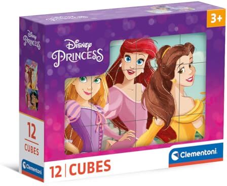 Clementoni - Disney Princess Princess-12 Pezzi Bambini 3 Anni, Cartoni Animati, Cubi, Puzzle, Made in Italy, Multicolore,