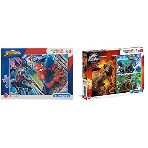 Clementoni Spider-Man Supercolor Puzzle Man-60 pezzi, Multicolore, 26048 & 25250 Supercolor Puzzle Jurassic World 3 X 48 Pezzi Made In Italy Puzzle Bambini 4 Anni +