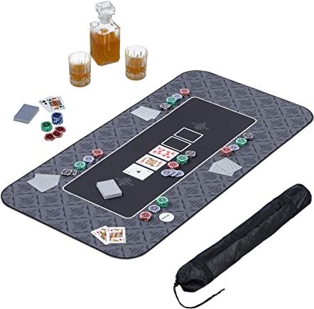 Relaxdays 120x60cm Tappeto da Poker, Tappetino Carte, Gioco Texas Holdem, Panno Rettangolare Poliestere, Antracite Nero, Gomma 50%