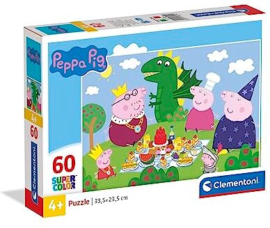 Clementoni - Peppa Pig Supercolor Pig-60 Pezzi Bambini 4 Anni, Puzzle Cartoni Animati-Made in Italy, Multicolore,