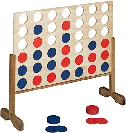 Relaxdays Forza 4, Gioco società XXL per Adulti e Bambini, HLP 72x82,5x26 cm, Esterno, Giocattolo Legno, Color Naturale, 100%