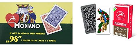 Modiano Poker 98 Carte da poker italiane & regionali Carte da Gioco Piacentine Anniversario dei 150 Anni, Colore Astuccio Rosso, 300084