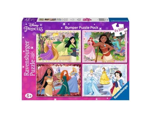 Ravensburger Puzzle Disney Princess, 4 Puzzle Di 100 Pezzi Per Bambini, Età 5+ Anni, Multicolore,