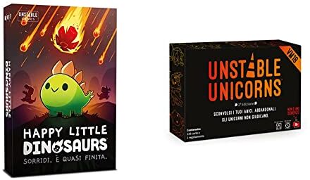 Asmodee Happy Little Dinosaurs, Gioco da Tavolo, 2-4 Giocatori, 8+ Anni, Edizione In Italiano & Unstable Unicorns VM18, Gioco da Tavolo per Adulti, Edizione in Italiano, 8583