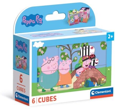 Clementoni Peppa Pig-6 Pezzi Bambini 2 Anni, Cartoni Animati, Puzzle Cubi, Made In Italy, Multicolore,