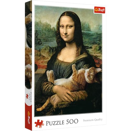 Trefl 500 Elementi, Alta Qualità, Da Vinci, Appassionati, Arte, Immagine Divertente, Gatti, per Adulti e Bambini da 10 anni Puzzle, Colore Gioconda e il gatto Fluffy,