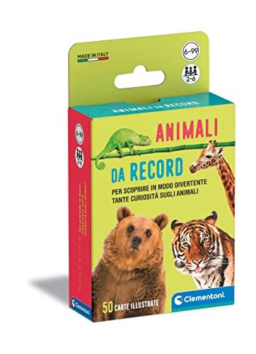 Clementoni Animali da record 50 carte da gioco illustrate, per bambini 6 anni. Gioco educativo sugli animali, 2-6 giocatori Made in Italy, multicolore