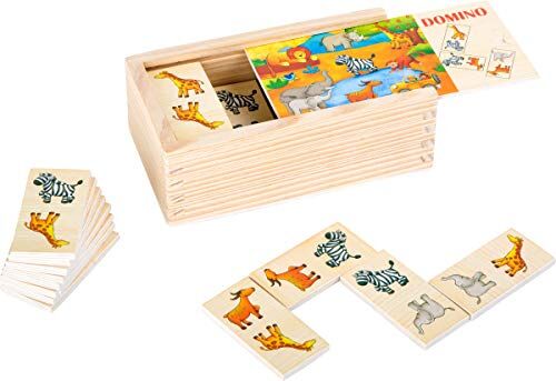 Small Foot Domino Safari in legno certificato FSC® 100%, divertente gioco di posa con motivi di animali colorati