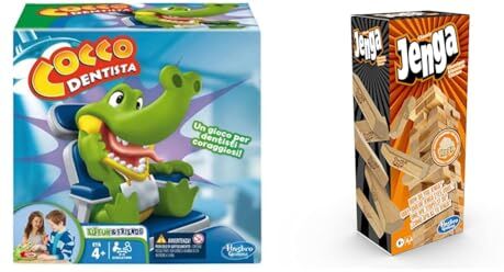 Hasbro Cocco Dentista, Gioco in Scatola, B0408103, 4 Anni +, 3+ & Jenga Classic, Children's Game That Promotes The Speed Of Reaction, From 6 Years