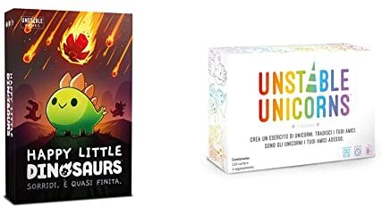 Asmodee Happy Little Dinosaurs, Gioco da Tavolo, 2-4 Giocatori, 8+ Anni, Edizione In Italiano & Unstable Unicorns