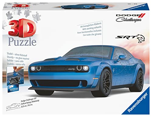 Ravensburger 3D Puzzle Dodge Challenger Hellcat Blu, 108 Pezzi, 10+ Anni