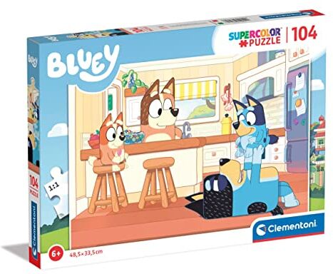 Clementoni - Bluey Supercolor Puzzle-Bluey-104 Pezzi Bambini 6 Anni, Puzzle Cartoni Animati-Made in Italy, Multicolore,