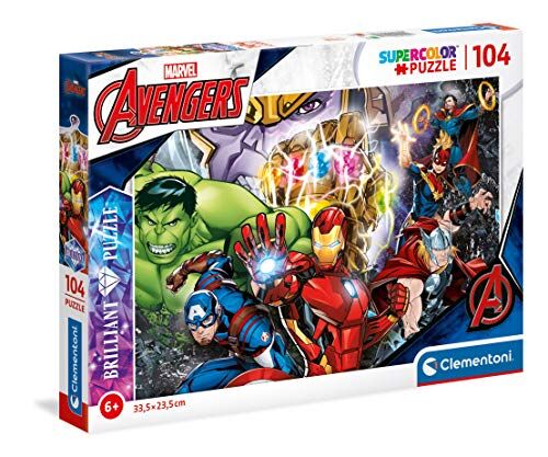 Clementoni - Puzzle Brilliant Marvel 104pzs Avengers Supercolor Brilliant-Marvel-104 Pezzi-Made in Italy, Bambini 6 Anni+, Multicolore, One size,