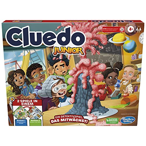 Hasbro Cluedo Junior, tavolo da gioco bifacciale, 2 giochi in uno, gioco investigativo per bambini, gioco da tavolo per bambini, giochi per bambini, versione tedesca