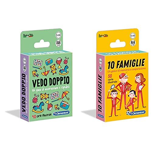 Clementoni Sapientino Vedo Doppio, Gioco Di Carte Per Bambini (Versione Italiana), Multicolore, 16177 & 16172 10 Famiglie, Gioco Di Carte Per Bambini