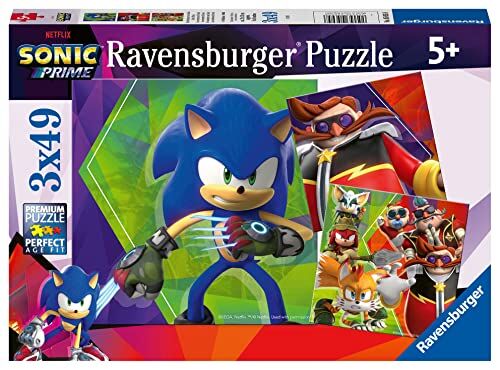 Ravensburger Puzzle Sonic, Collezione 3x49, 3 Puzzle da 49 Pezzi, Età Raccomandata 5+ Anni