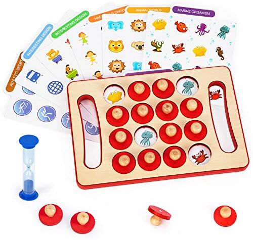 Highttoy Giochi Educativi Memoria Montessori Bambino 3 4 5 Anni. Giochi Interattivi da Tavolo con 6 Schede e Clessidra da 1 Minuto