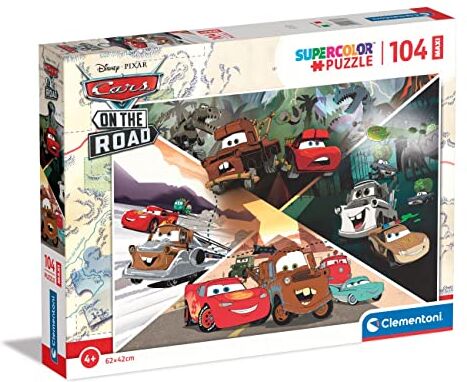 Clementoni Supercolor Disney Pixar Cars on the Road-104 Pezzi Bambini 4 Anni, Puzzle Cartoni Animati-Made In Italy, Multicolore,