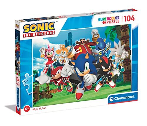 Clementoni - Sonic Supercolor Puzzle-Sonic-104 Pezzi Bambini 6 Anni, Puzzle Cartoni Animati-Made in Italy, Multicolore,
