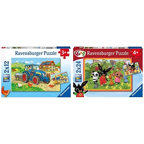 Ravensburger Costruzioni e Fattoria, Puzzle, 2 X 12 Pezzi, Multicolore, 7616 & Puzzle, Bing, Puzzle 2x24 Pezzi, Puzzle Bambini, Età Consigliata 4+, Puzzle  Stampa di Alta Qualità